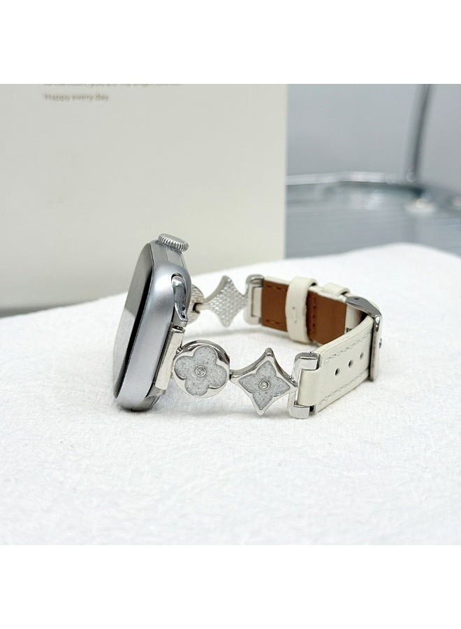 OLYSON Leather Metal Decorative Band for Apple Watch 38/40/41/42mm, Stylish Flower & Star Charm Replacement Strap for Women, Adjustable Bracelet for iWatch Series - Image 5