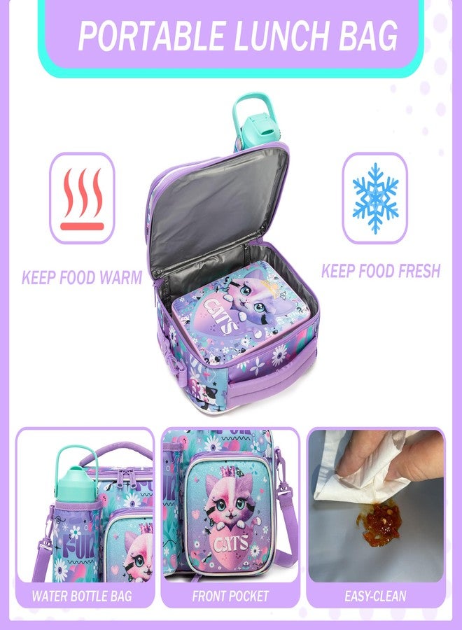 Oruiji Lunch Box Kids Bento Box for Girls with Ice Pack,Lunch Bag,Stainless Steel Water Bottle Set Utensils Set Food Container for School Cat Girls Lunch Boxes Kids Back to School Supplies - Image 3