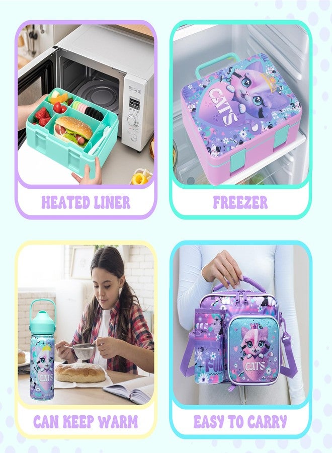 Oruiji Lunch Box Kids Bento Box for Girls with Ice Pack,Lunch Bag,Stainless Steel Water Bottle Set Utensils Set Food Container for School Cat Girls Lunch Boxes Kids Back to School Supplies - Image 5