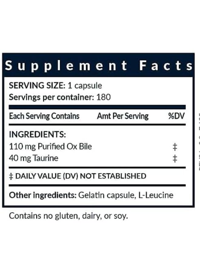 GoodApple Nutritionals Bile Salts Booster | Supports Gallbladder / No Gallbladder | Ox Bile & Taurine Gallbladder Supplement | Gas & Bloating | Digestive Aid Especially Fats | 180 Capsules - 110 Mg - Image 4