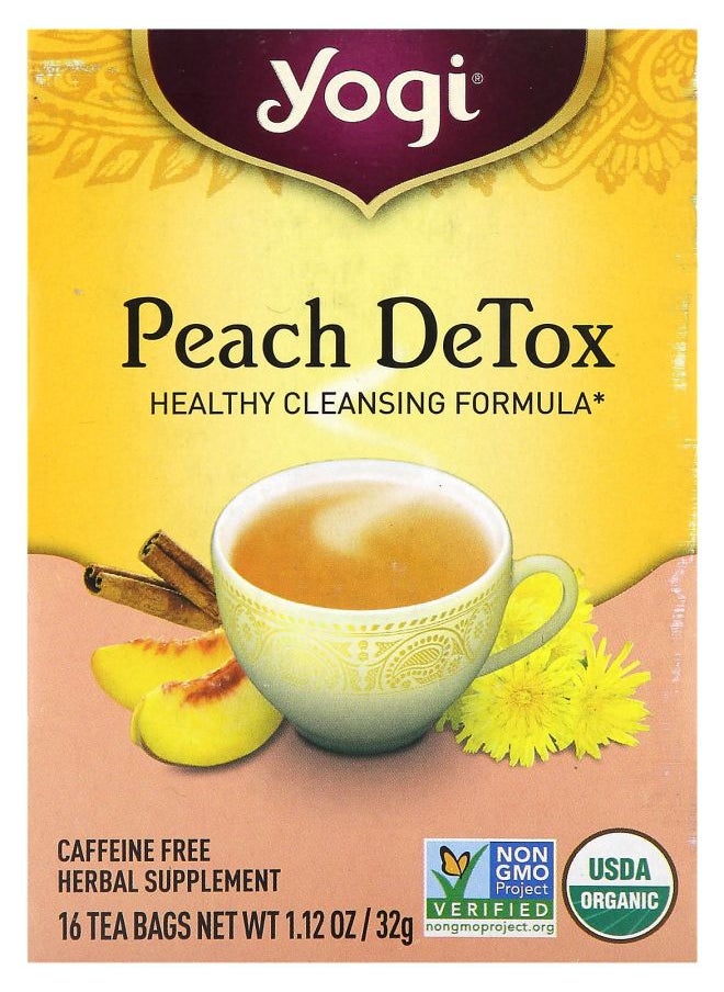 Yogi Tea Peach DeTox Caffeine Free 16 Tea Bags 1.12 oz (32 g) 