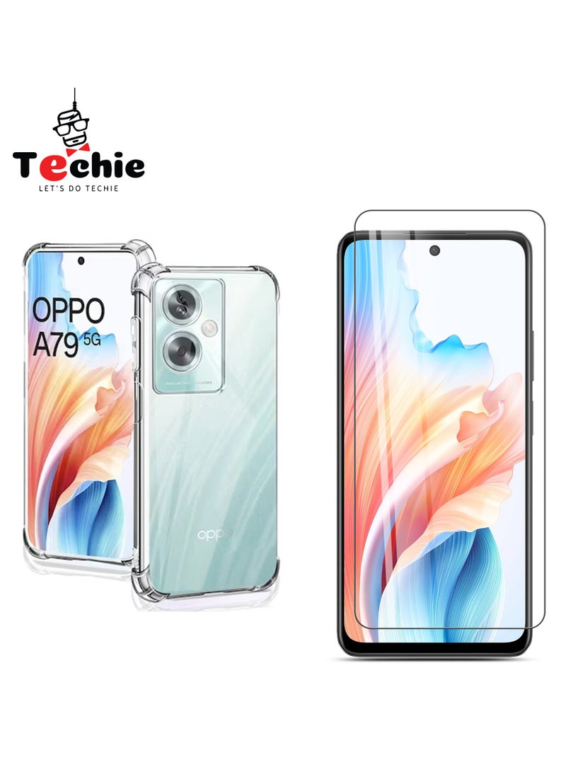 Techie حافظة لهاتف اوبو A79 وواقي شاشة كومبو 2 في 1 - حافظة شفافة من مادة TPU مع واقي شاشة من الزجاج المقوى عالي الدقة - Image 1