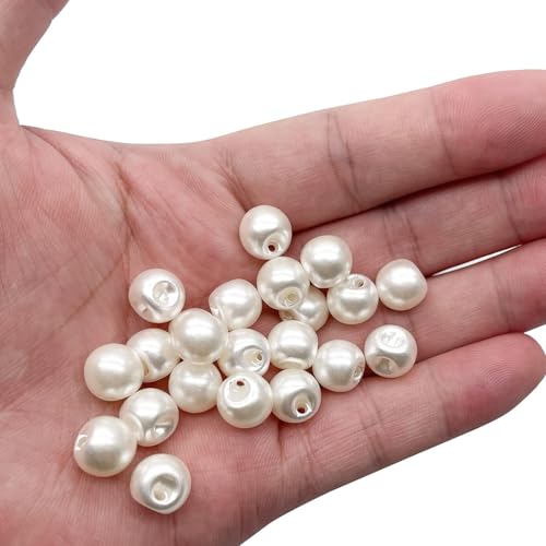 Aakriti 10mm Round Pearl Button Bulk with Hole White Plastic Pearl Bead Decoration Accessories for Sewing Dress Sweater Skirt Shirt Crafts DIY Jewelry Making (200) - Image 1