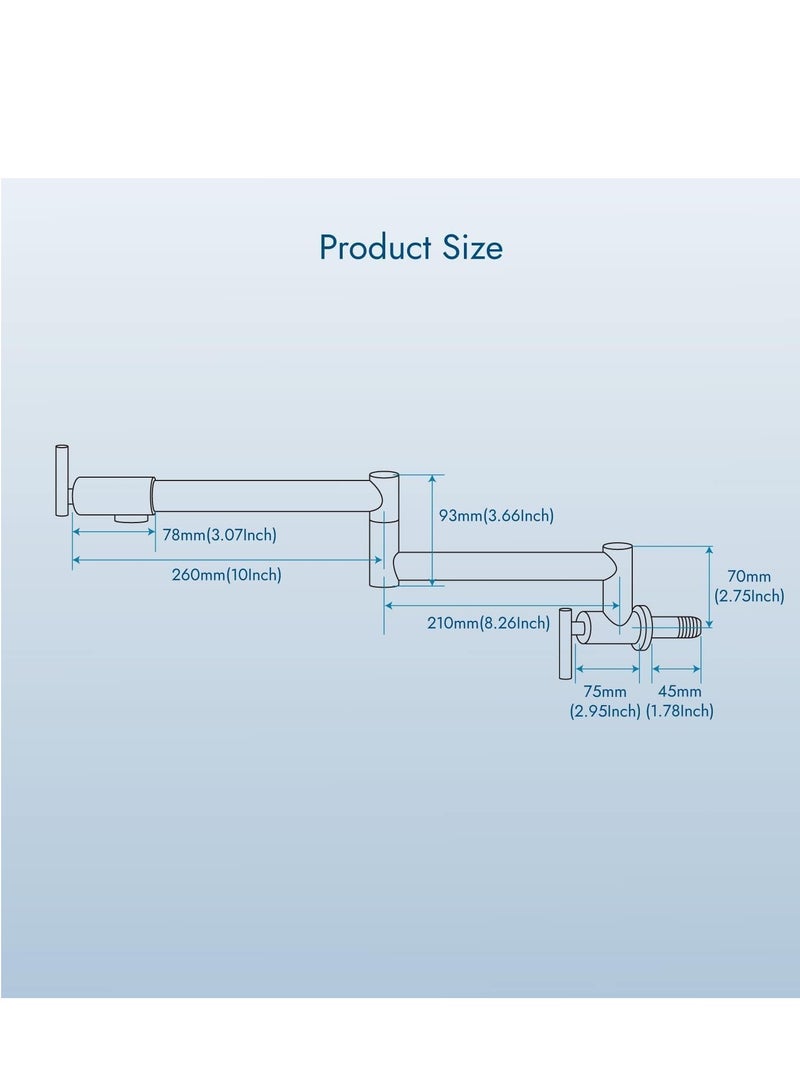 TRASSLE Kitchen Sink Faucet Wall Mounted,Rotatable Pot Filler Faucet Wall Mounted,Solid Brass Folding Stretchable Kitchen Faucet Single Hole Double Switch for Home Restaurant (Brushed Nickel) - Image 2