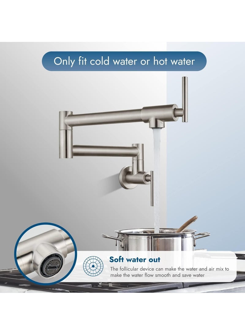 TRASSLE Kitchen Sink Faucet Wall Mounted,Rotatable Pot Filler Faucet Wall Mounted,Solid Brass Folding Stretchable Kitchen Faucet Single Hole Double Switch for Home Restaurant (Brushed Nickel) - Image 4