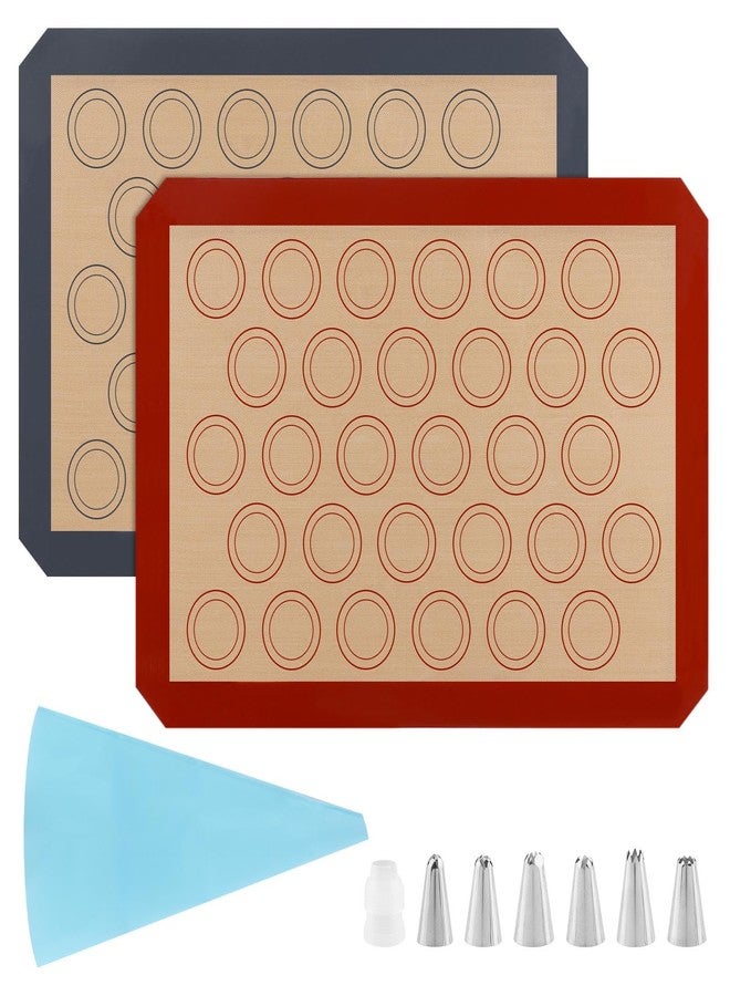 Ranjaner 16Pcs Macaron Silicone Baking Mats Kit, Reusable Nonstick Macarons Baking Supplies Silicone Bakeware Mats with Baking Tools for Oven, Cookie, Bread(Brown,Size:16.5x11.6inch) - Image 1