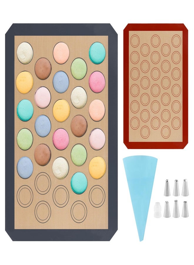 Ranjaner 16Pcs Macaron Silicone Baking Mats Kit, Reusable Nonstick Macarons Baking Supplies Silicone Bakeware Mats with Baking Tools for Oven, Cookie, Bread(Brown,Size:16.5x11.6inch) - Image 2