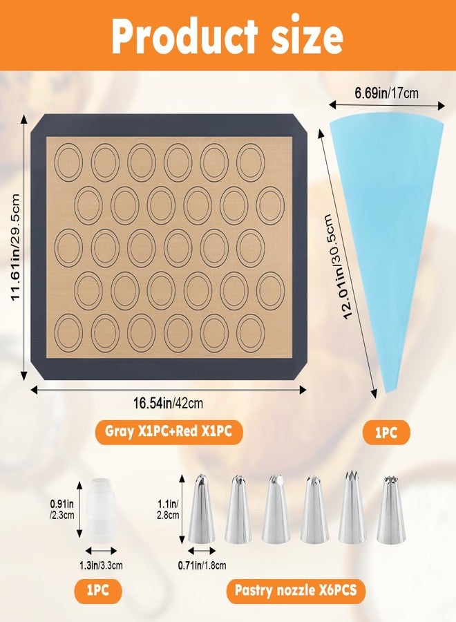 Ranjaner 16Pcs Macaron Silicone Baking Mats Kit, Reusable Nonstick Macarons Baking Supplies Silicone Bakeware Mats with Baking Tools for Oven, Cookie, Bread(Brown,Size:16.5x11.6inch) - Image 3