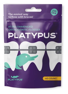 Platypus Platypus Orthodontic Flossers for Braces | Ortho Picks for Adults & Kids | Fits Under Arch Wire | Non-Damaging | Encourage Flossing Habits | Floss Teeth in Less Than Two Minutes | 40 Count (Pack of 1)  - Image 1