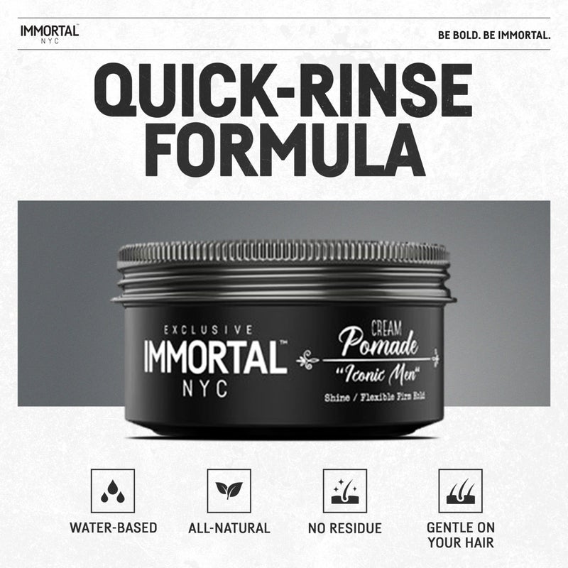Immortal NYC Iconic Men Cream Pomade - Flex Medium/Stong Hold - Low Shine All Natural Water-Based Hair Cream Pomade for Men - No Residue, All Hair Types - Image 4