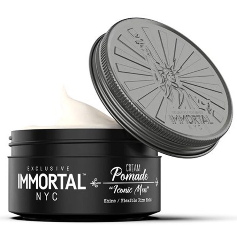Immortal NYC Iconic Men Cream Pomade - Flex Medium/Stong Hold - Low Shine All Natural Water-Based Hair Cream Pomade for Men - No Residue, All Hair Types - Image 1