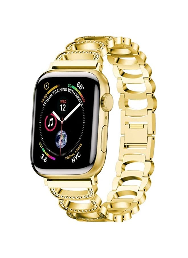 HuHa HuHa Band C-type Diamond Steel Watch Band For Apple Watch Ultra 2 49mm / Apple Watch Ultra 49mm | Series 8 | 7 45mm | SE 2 | 6 | SE | 5 | 4 44mm | 3 | 2 | 1 42mm Gold  - Image 2