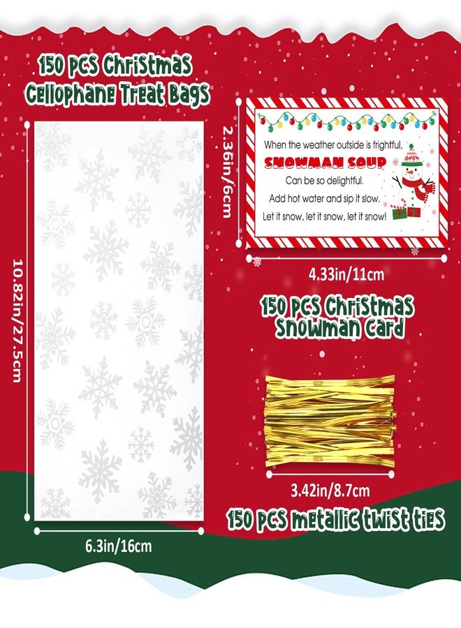 Funnymoom 150 Sets Christmas Snowman Soup Kits for Classroom Coworker Gift 12 Oz Winter Snowman Paper Cups for Hot Cocoa Chocolate Marshmallow Soup Tags Clear Xmas Bags (Vibrant) - Image 3