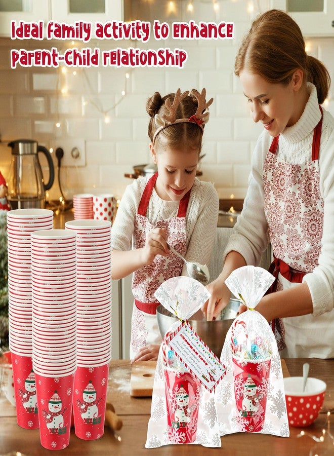 Funnymoom 150 Sets Christmas Snowman Soup Kits for Classroom Coworker Gift 12 Oz Winter Snowman Paper Cups for Hot Cocoa Chocolate Marshmallow Soup Tags Clear Xmas Bags (Vibrant) - Image 4
