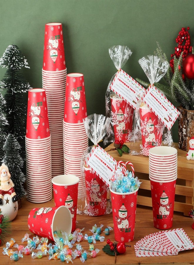 Funnymoom 150 Sets Christmas Snowman Soup Kits for Classroom Coworker Gift 12 Oz Winter Snowman Paper Cups for Hot Cocoa Chocolate Marshmallow Soup Tags Clear Xmas Bags (Vibrant) - Image 5
