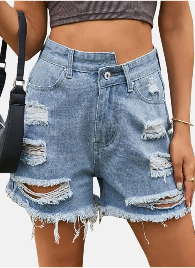 يونيكي Blue Solid Denim Shorts