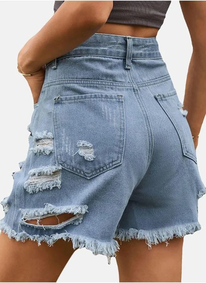 يونيكي Blue Solid Denim Shorts