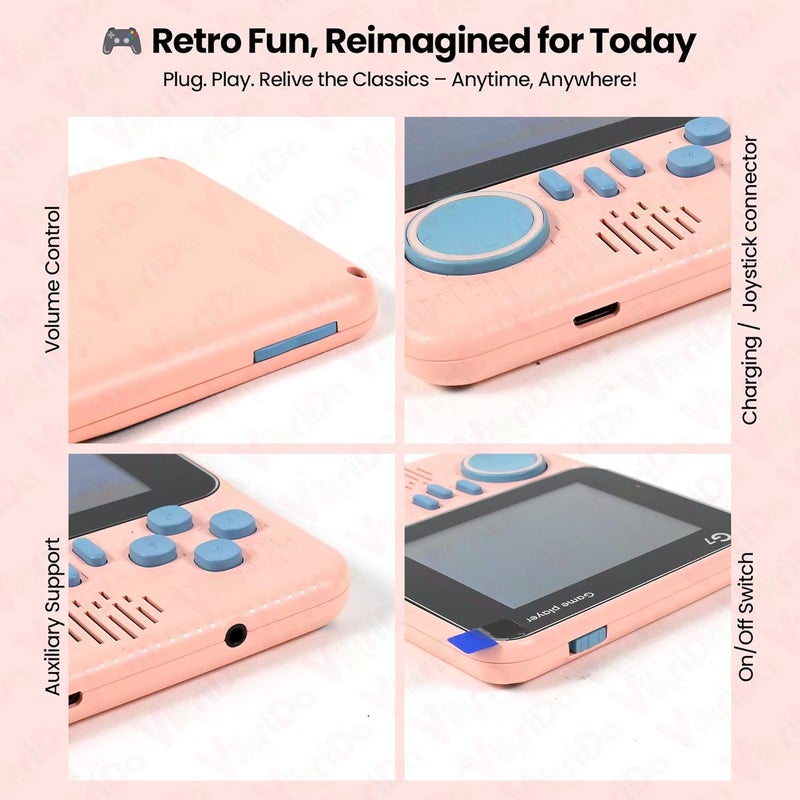 VikriDa G7 Retro 3.5-Inch LCD Color Screen Handheld Game with Gamepad Support Console Mini Ultra-Thin 666 Built-in Games Player Gift for Kids - Multicolor - Image 3
