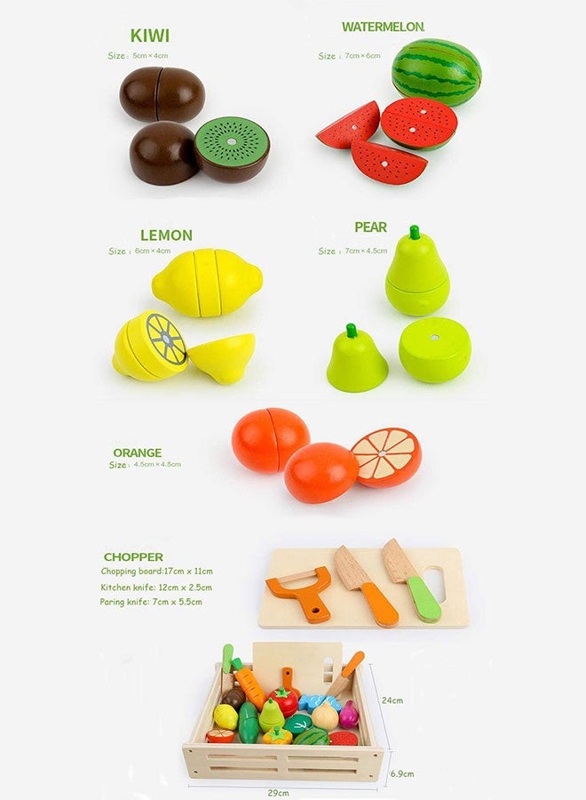 JSAITOYS 17pcs Pretend Play Kitchen Food Cutting Vegetables Toy Set Wooden Fruit Cutting Toy - Image 3