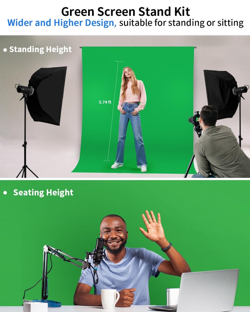 HEMMOTOP Green Screen Backdrop Kit, 8x6.8ft Wider Green Screen with Stand, Portable Chromakey Greenscreen Background with Stand, Spring Clamps, Carrying Case for Zoom, Streaming, Video - Image 4