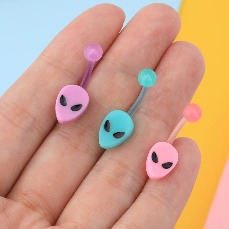 Melighting Plastic Belly Button Rings 14G Alien Belly Rings for Women Arcylic Belly Piercing Jewelry for Women Soft Navel Barbell Body Piercing Jewelry - Image 2