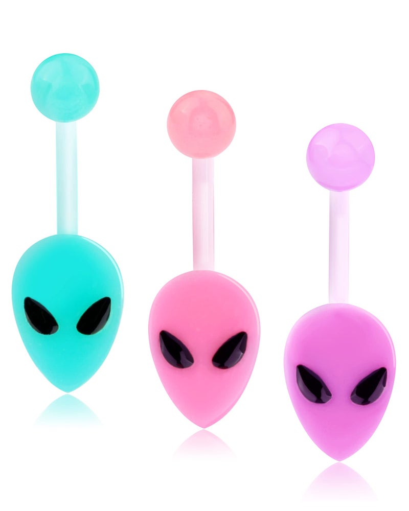 Melighting Plastic Belly Button Rings 14G Alien Belly Rings for Women Arcylic Belly Piercing Jewelry for Women Soft Navel Barbell Body Piercing Jewelry - Image 1