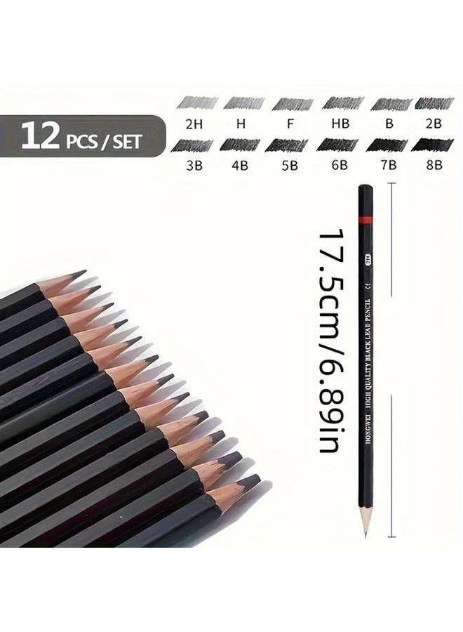 12 Sticks Professional Drawing Pencils Set 2H 8B Hardness Range Tin Box - Image 5
