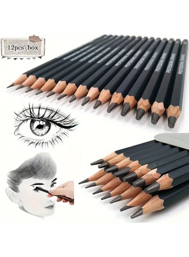 12 Sticks Professional Drawing Pencils Set 2H 8B Hardness Range Tin Box - Image 2