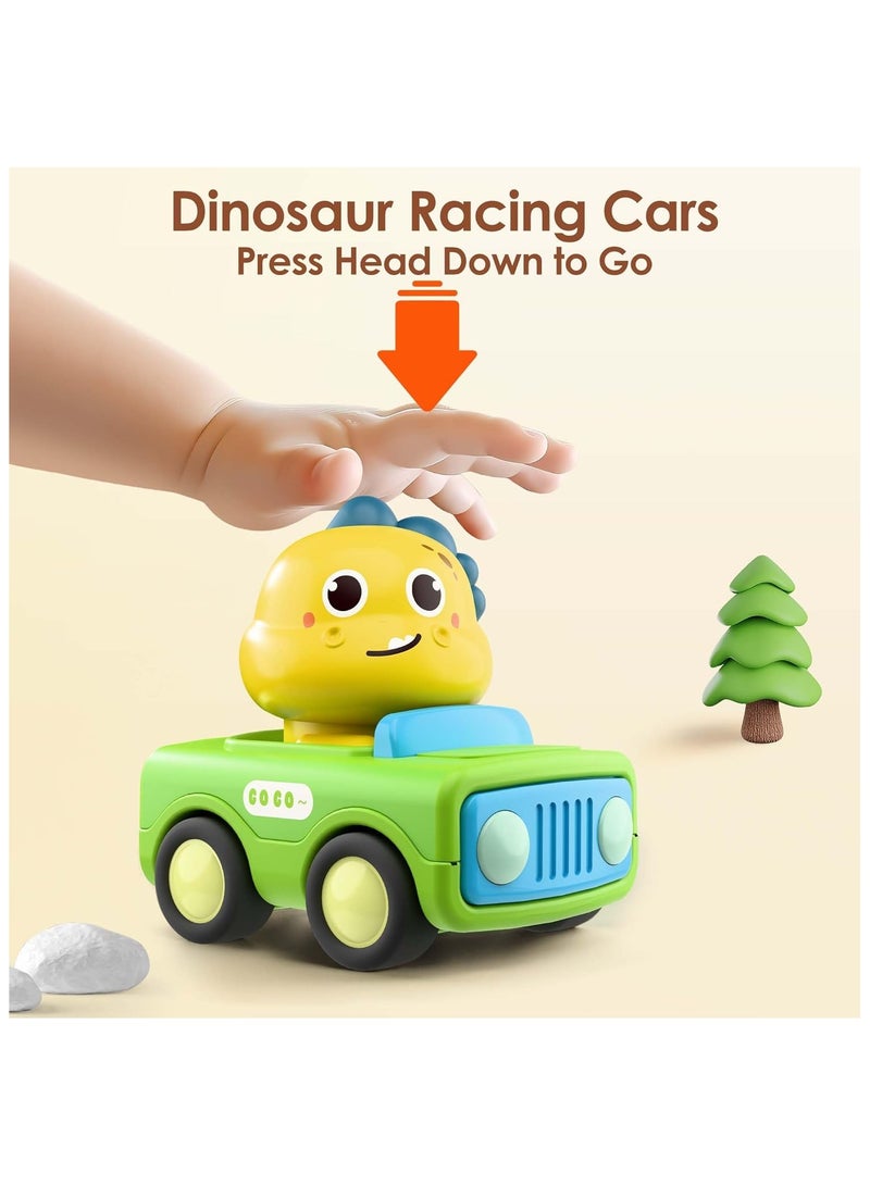 سوفام 4 Pack Press to Go Car Toys for Toddlers 1-3, Baby Animal Race Cars, Infant Play Vehicle Set, Boy Push Go Friction Dino Cars for 6-9-12-18 Month, 1st Birthday Gift Stuffer for 1-2 Years Old Kid - Image 2