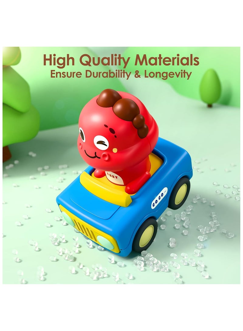 سوفام 4 Pack Press to Go Car Toys for Toddlers 1-3, Baby Animal Race Cars, Infant Play Vehicle Set, Boy Push Go Friction Dino Cars for 6-9-12-18 Month, 1st Birthday Gift Stuffer for 1-2 Years Old Kid - Image 4