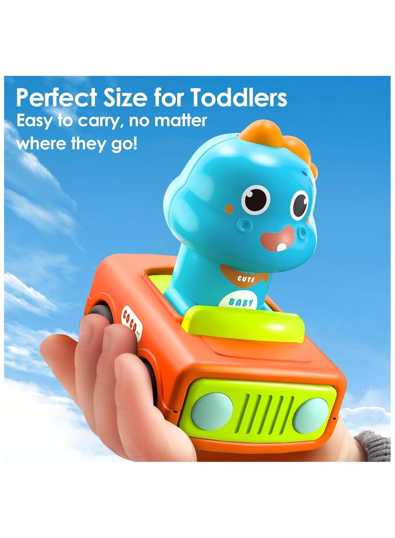 سوفام 4 Pack Press to Go Car Toys for Toddlers 1-3, Baby Animal Race Cars, Infant Play Vehicle Set, Boy Push Go Friction Dino Cars for 6-9-12-18 Month, 1st Birthday Gift Stuffer for 1-2 Years Old Kid - Image 5
