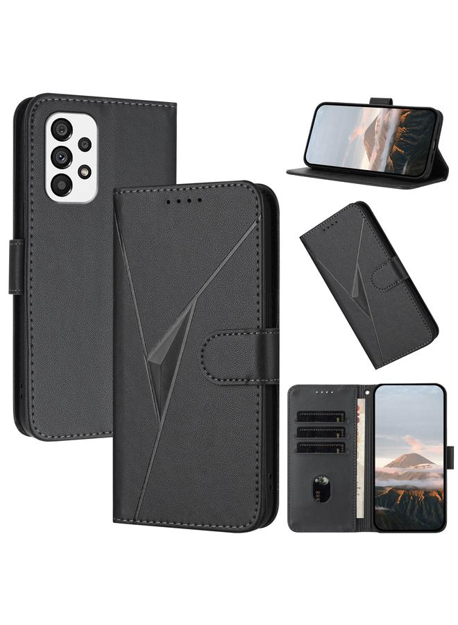 S-TOP Case For Samsung Galaxy A73 5G Triangle Pattern Buckle Clasp Leather Phone Case - Image 1