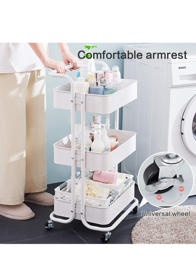 ALMUFARREJ 3-Tier Rolling Shelves Metal Cart Organizer White 85x45x35cm  - Image 1