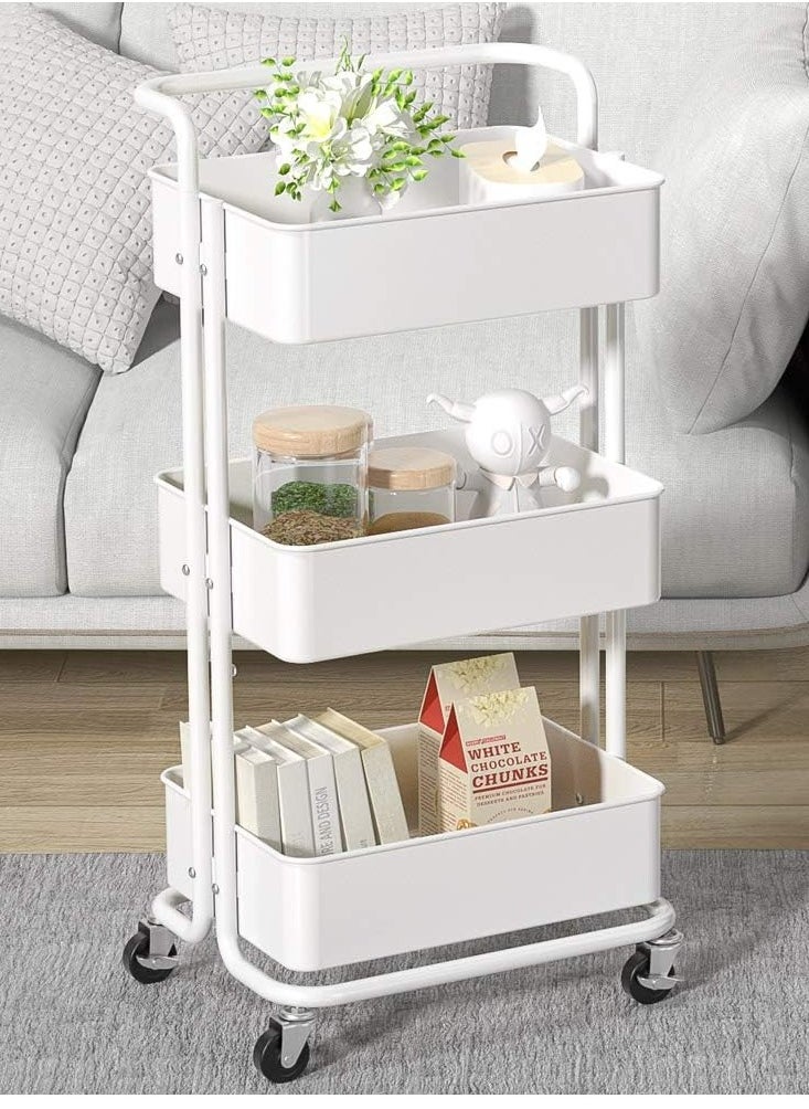ALMUFARREJ 3-Tier Rolling Shelves Metal Cart Organizer White 85x45x35cm  - Image 2