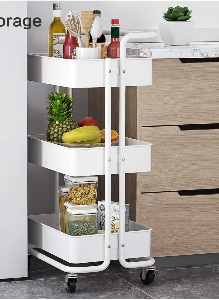 ALMUFARREJ 3-Tier Rolling Shelves Metal Cart Organizer White 85x45x35cm  - Image 3