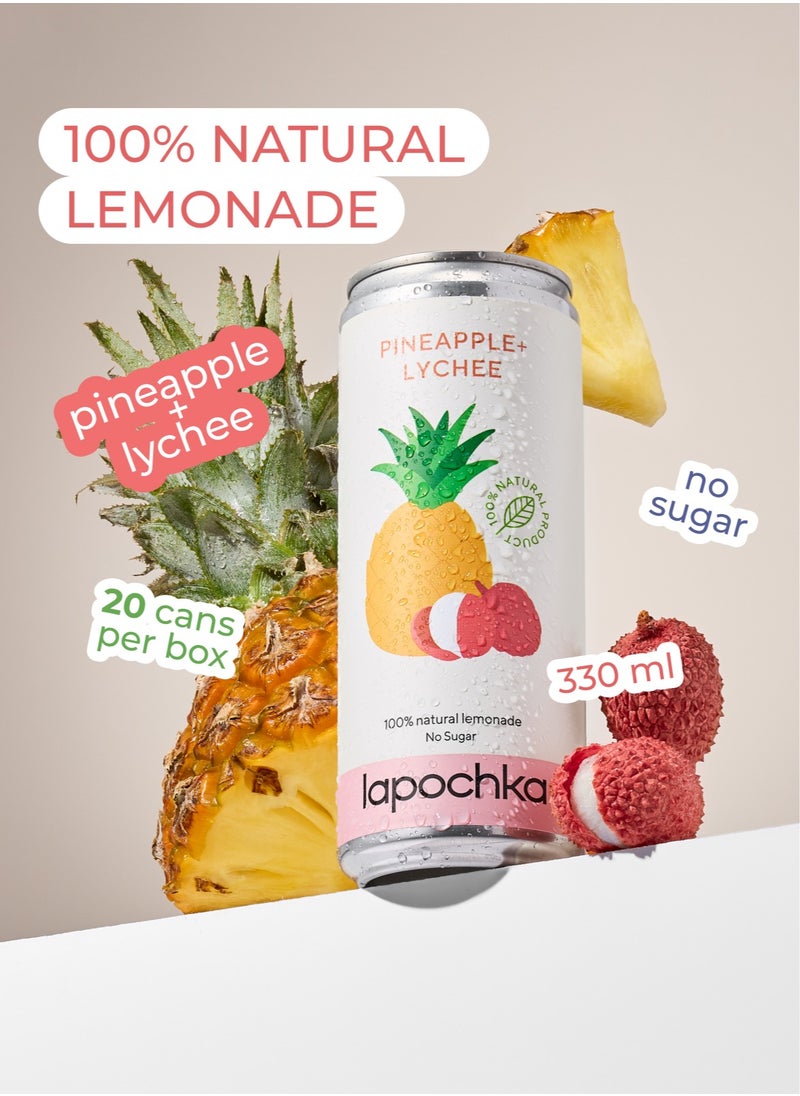 Lapochka Natural Lemonade with Pineapple & Lychee 330 ml Pack of 20