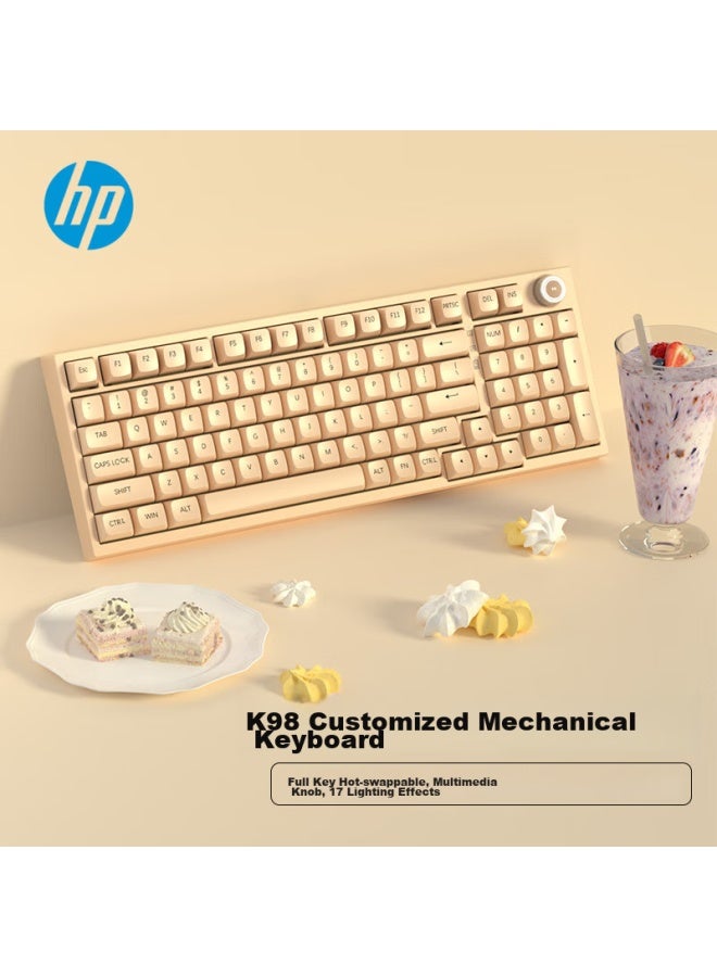 Hp K23-98 Mechanical Keyboard For Gaming And Office, Stylish Diy Customizable Keyboard In Milk Tea Color, Full Hot-swappable Wired Keyboard Compatible With Computers And Laptops - Image 1