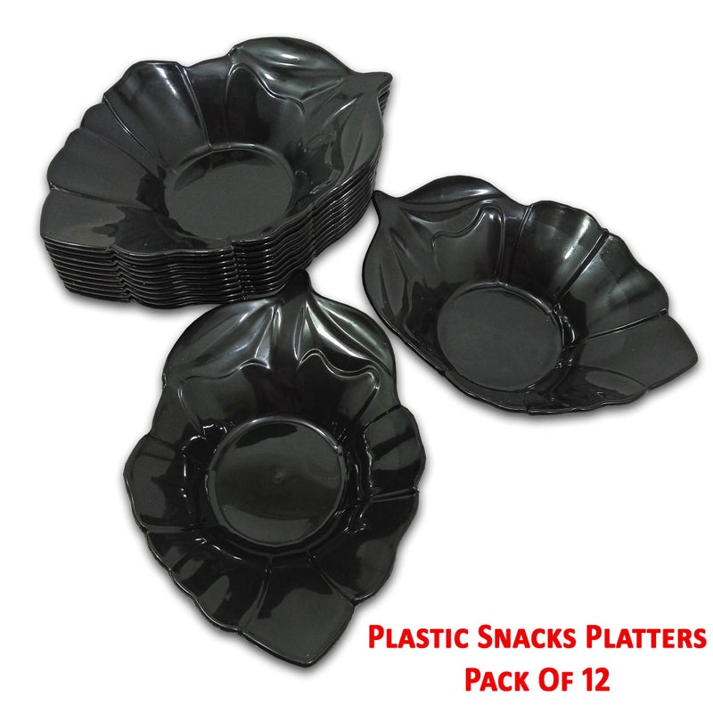 BHOJANWARE Serve Snacks in Style with our Designer Shape Plastic Platter Set of 12 in Black Color- Perfect for Dinner Parties and Entertaining! (Size: 18.5 Cm/ 7.2 Inch) - Image 4