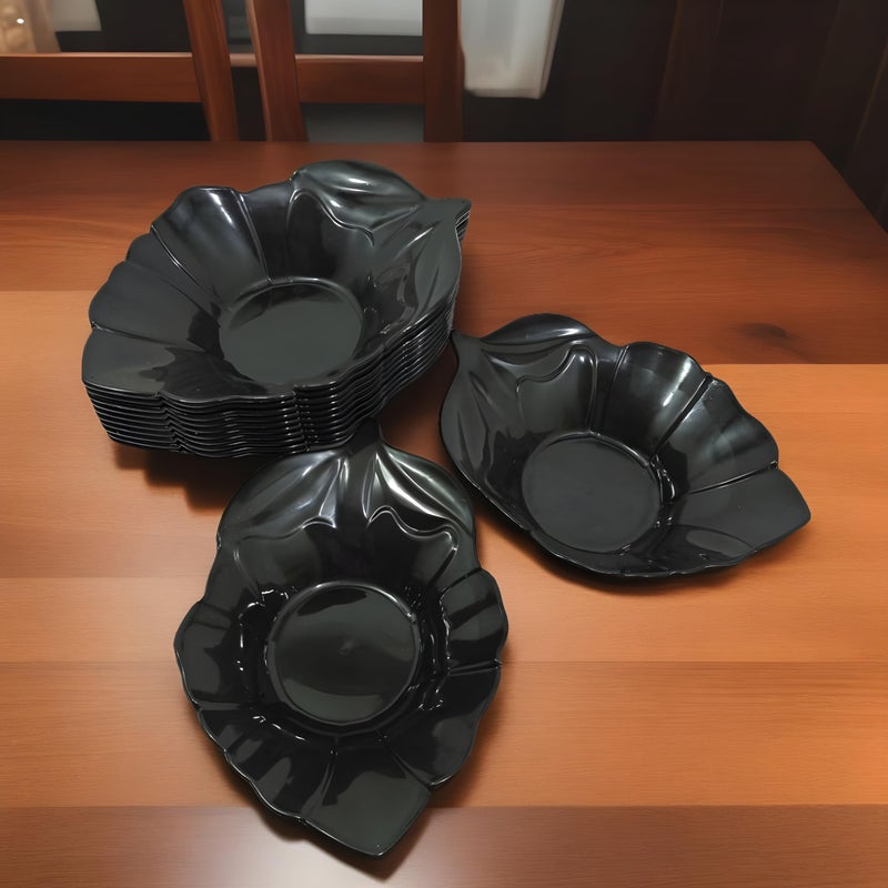 BHOJANWARE Serve Snacks in Style with our Designer Shape Plastic Platter Set of 12 in Black Color- Perfect for Dinner Parties and Entertaining! (Size: 18.5 Cm/ 7.2 Inch) - Image 1