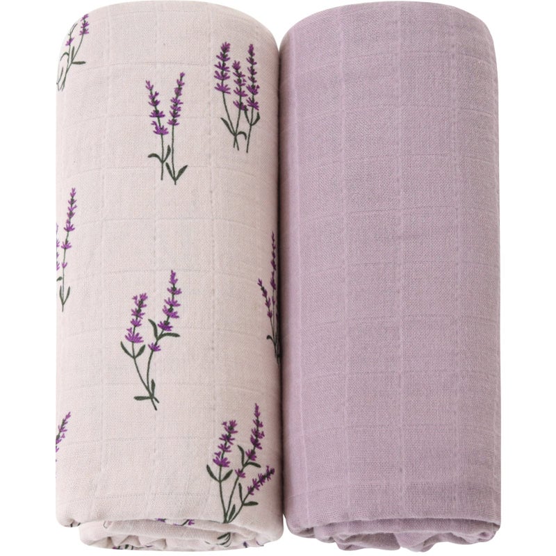 LifeTree Baby Swaddle Blankets Girls, Organic Muslin Swaddle Blankets Unisex Swaddling Wrap Receiving Blanket Neutral for Newborn, Organic Cotton, Large 47 x 47 inches, Lavender & Mauve - Image 1