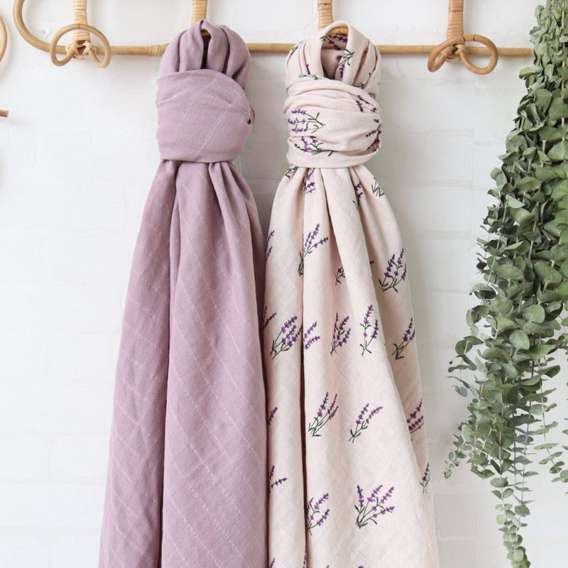 LifeTree Baby Swaddle Blankets Girls, Organic Muslin Swaddle Blankets Unisex Swaddling Wrap Receiving Blanket Neutral for Newborn, Organic Cotton, Large 47 x 47 inches, Lavender & Mauve - Image 5