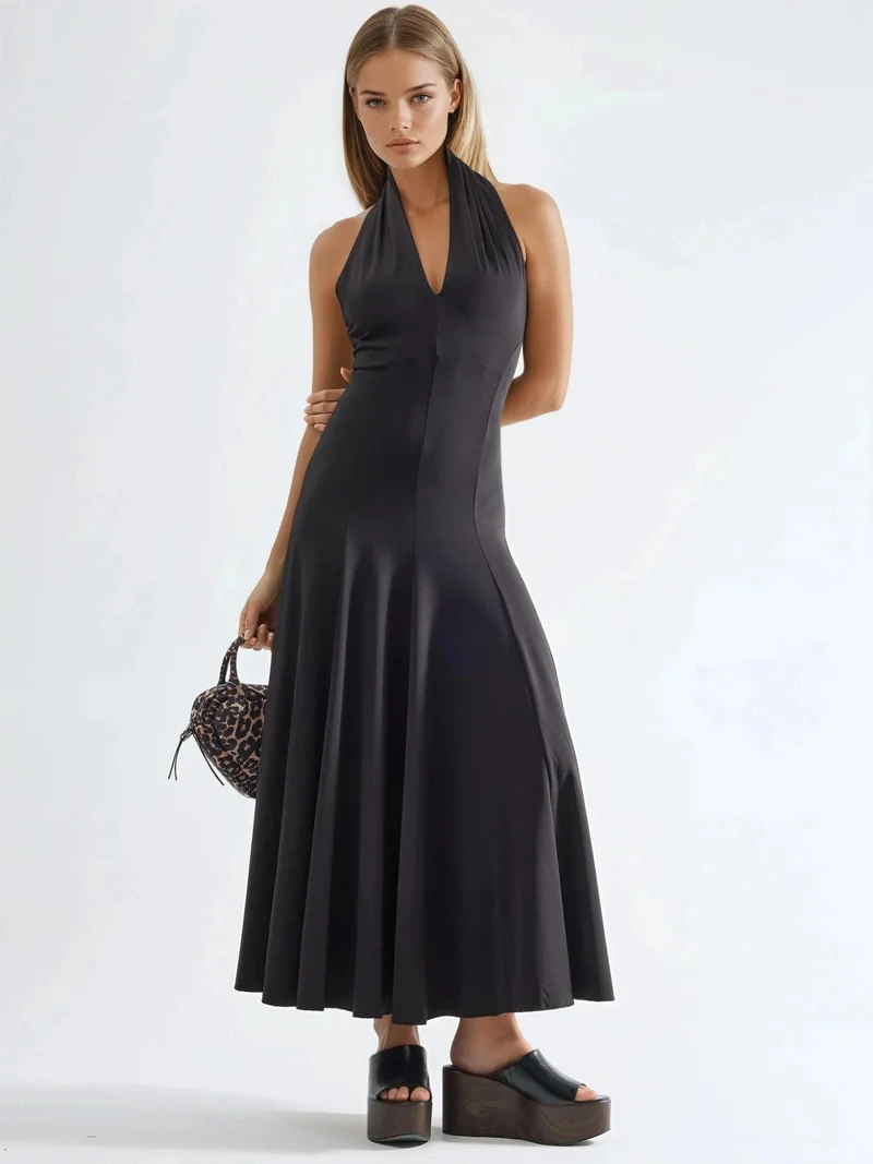 Qustyle QU STYLE Halter Neck Maxi Dress