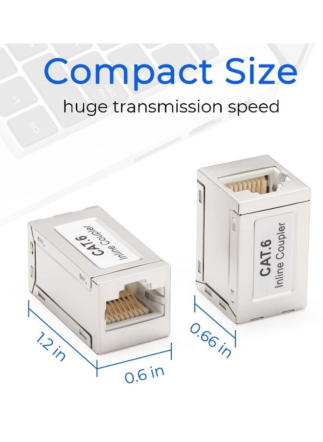 Generic - RJ45 Coupler Shielded Inline Adapter, Ethernet Cable Extender, Ethernet Coupler Female to Female Connector for Cat7/ Cat6/ Cat5e Cable, Ethernet Extender Adapter in Silver (5 Pack) - Image 1