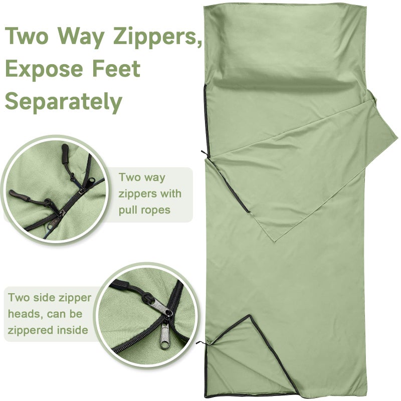 VVAYHUA Sleeping Bag Liner, Self Tan Sleep Sack, Adult Sleep Sack, Two-Way-Zipper Expose Feet Separately, Portable Single Camping Travel Sheets for Hotel,Hostels,Business Trips - Image 4