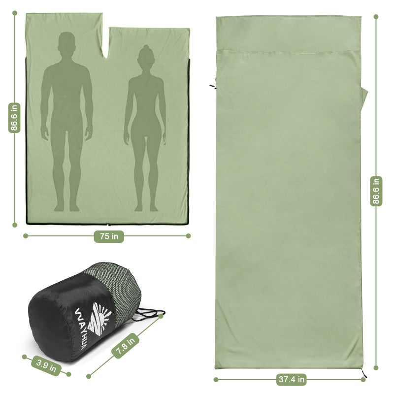 VVAYHUA Sleeping Bag Liner, Self Tan Sleep Sack, Adult Sleep Sack, Two-Way-Zipper Expose Feet Separately, Portable Single Camping Travel Sheets for Hotel,Hostels,Business Trips - Image 5