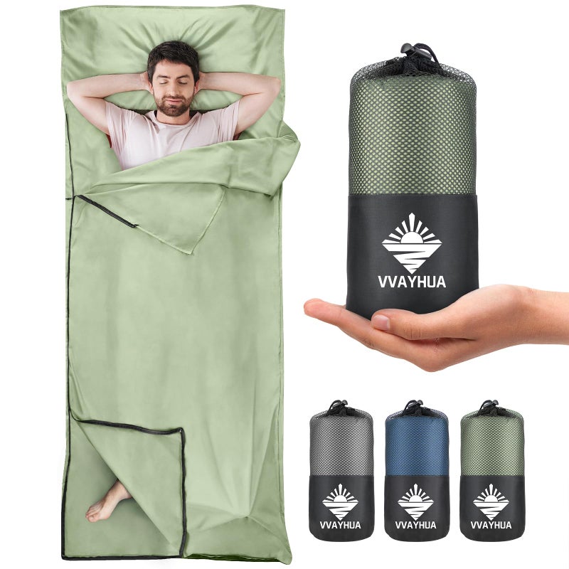 VVAYHUA Sleeping Bag Liner, Self Tan Sleep Sack, Adult Sleep Sack, Two-Way-Zipper Expose Feet Separately, Portable Single Camping Travel Sheets for Hotel,Hostels,Business Trips - Image 1