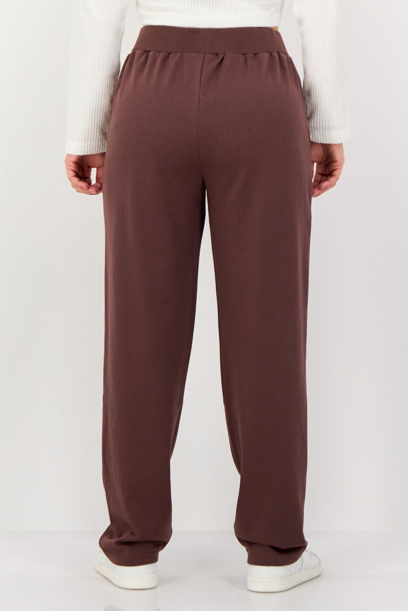 Algspar Women Regular Fit Solid Straight Leg Pants, Brown - Image 2