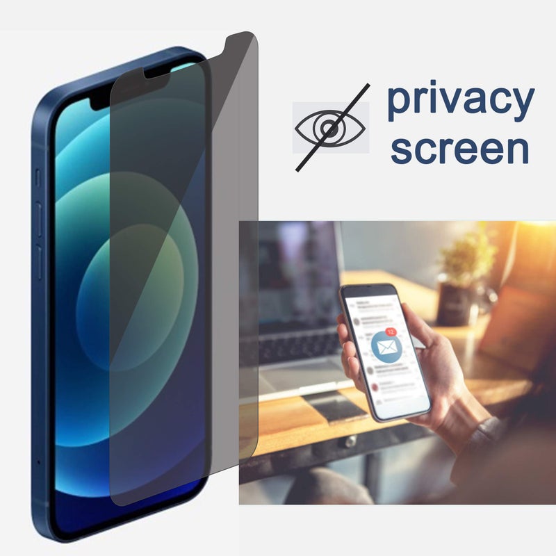 Ailun 2Pack Privacy Screen Protector for iPhone 12 [6.1 inch] + 2 Pack Camera Lens Protector, Anti Spy Private Tempered Glass Film,[9H Hardness] - HD - Image 2