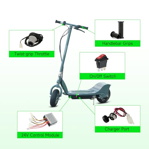 XIKOBY 24V Controller and Throttle Compatible with Razor E200 E300 Electric Scooter MX350 (V33-36) Dirt Bike, Control Module for E200 (V13-23) E300 (V20+) E-Scooter Parts Charger Port Handlebar Grips - Image 3