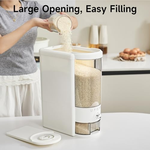 UFORU Rice Dispenser 20 lbs | Large Rice Storage Container for Kitchen&Pantry - Space-saving, Moisture & Pest-proof, BPA-Free - Dry Food Dispenser with One-Touch Dispenser & Measuring Cup for Families - Image 3